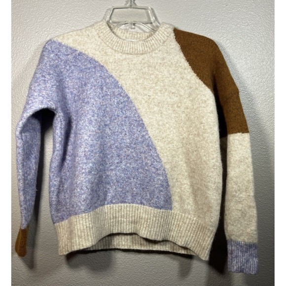 Madewell Women Size XS Cedarbrook Pullover Sweater Colorblock Chunky Minimalist - Picture 2 of 8